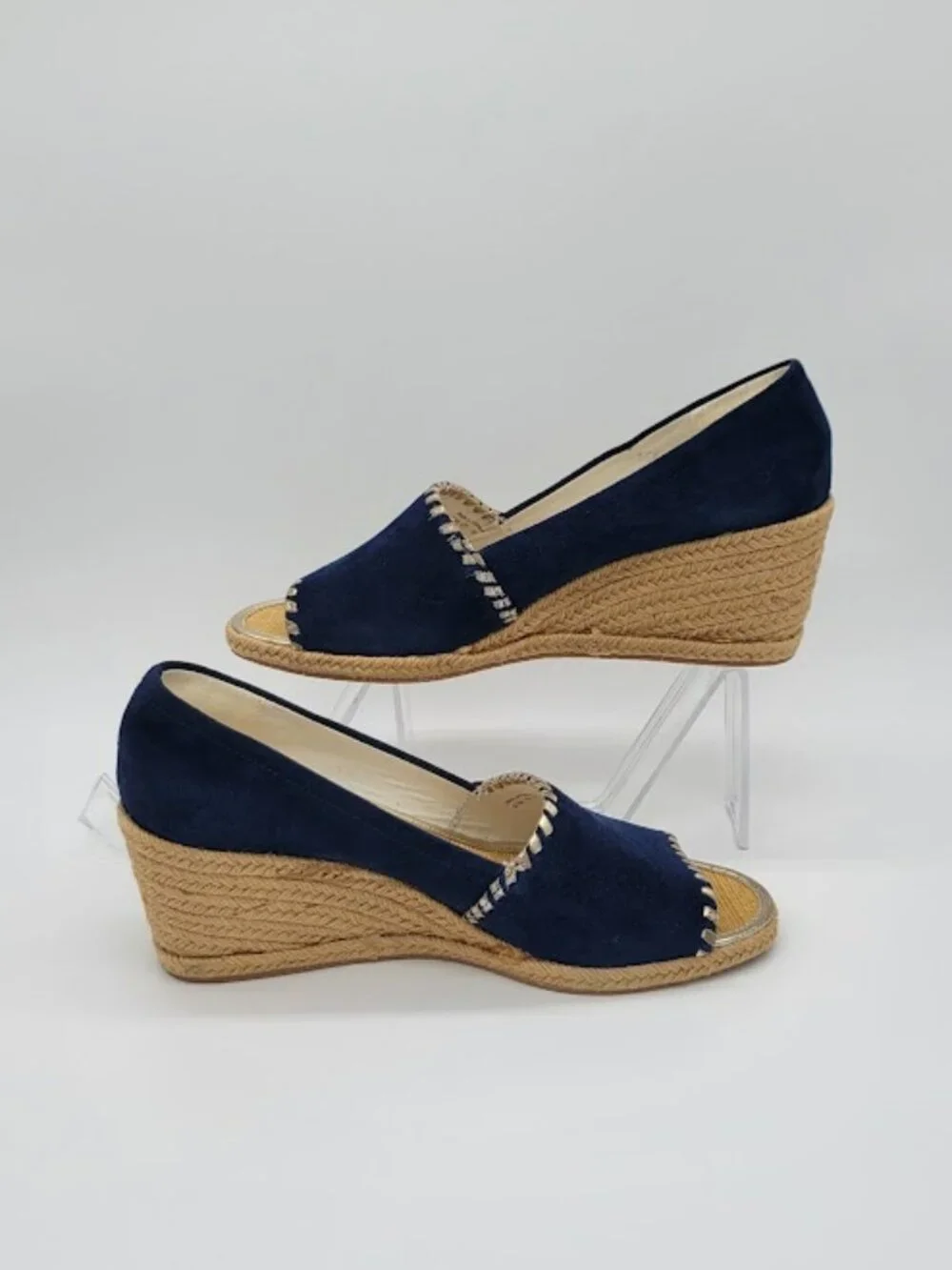 JACK ROGERS Palmer Wedge Espadrille Women’s Size 9.5 Navy Blue Suede Peep Toe